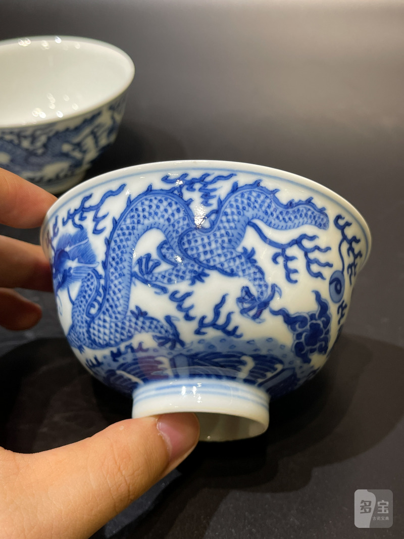 清同治 青花云龙纹茶圆一对 - 图13